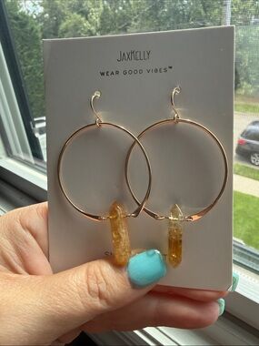 Gold Hoop Earrings with Citrine Crystal Points
